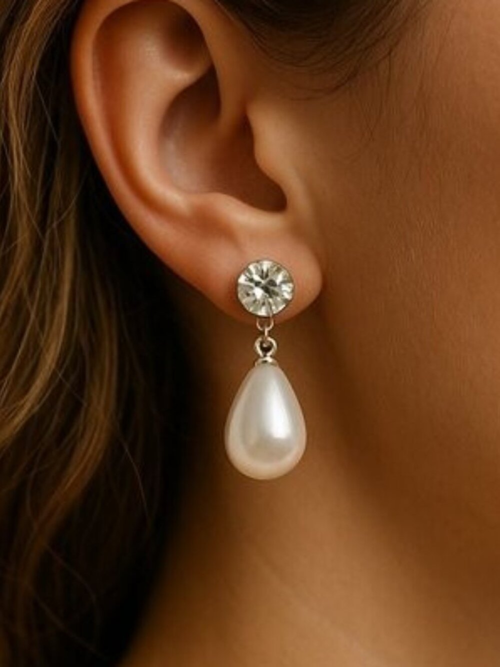 Freshwater Pearl Drop Earrings with Rhinestone Studs
